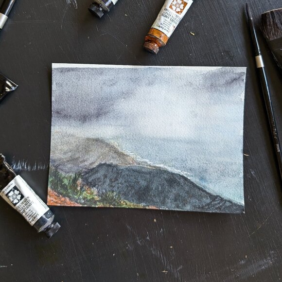 Original Watercolor 5x7" Painting: View from Koko Head Summit Oahu Artwork - Picture 1 of 4